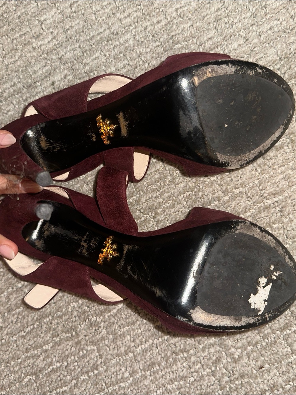 Prada Women's Burgundy Suede Strappy Slingback Heels - Picture 4 of 9